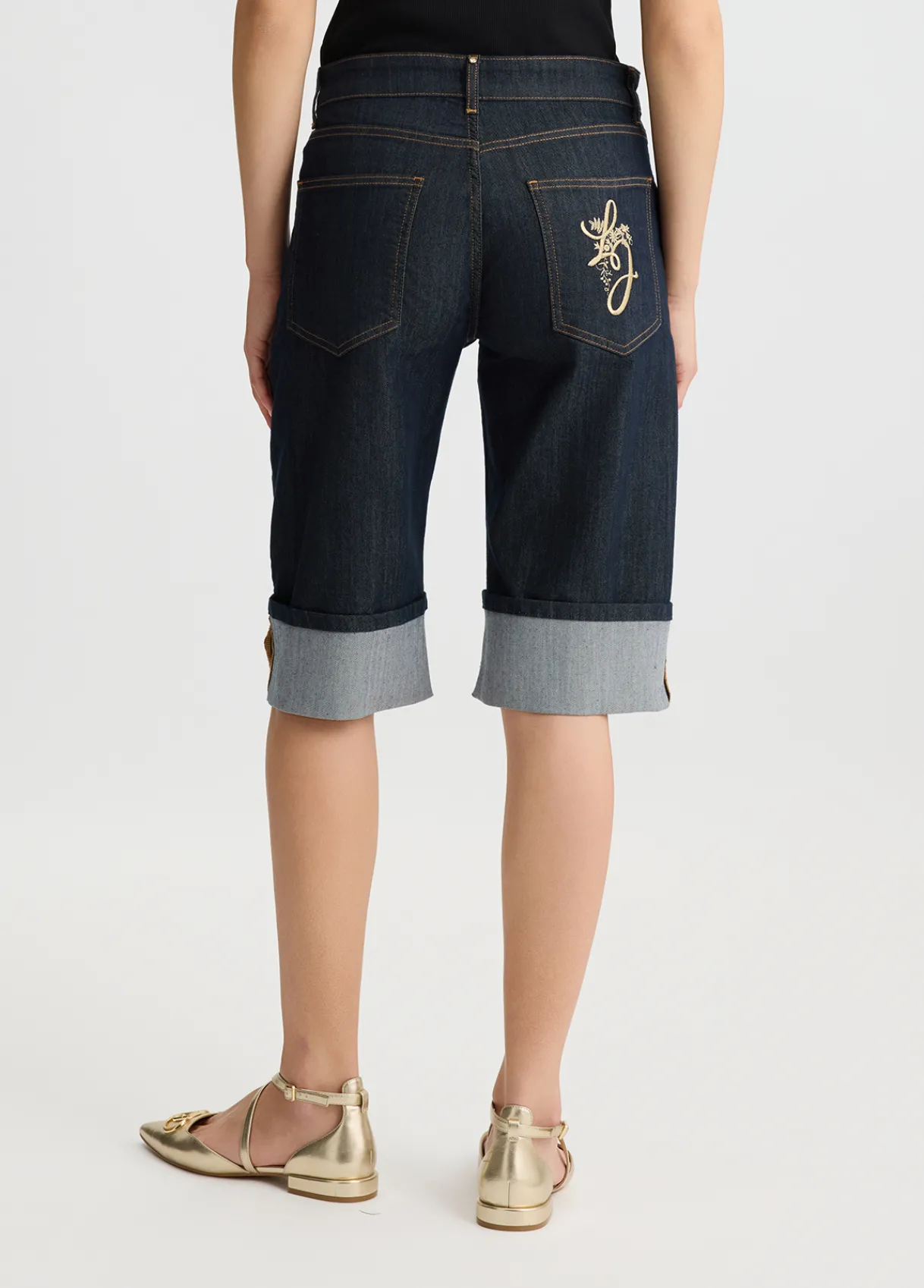Liu Jo Bermuda en toile denim avec revers|Femme Jeans Skinny