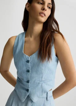 Liu Jo Gilet en denim à rayures craie|Femme Vestes|Tailleurs