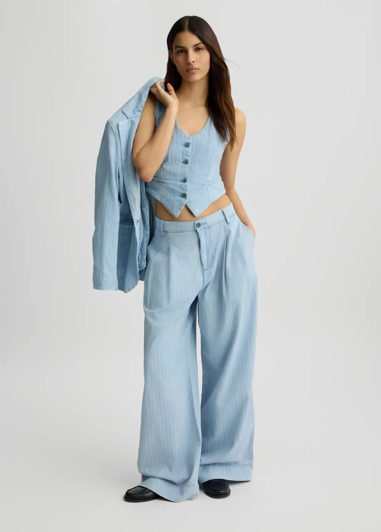 Liu Jo Gilet en denim à rayures craie|Femme Vestes|Tailleurs