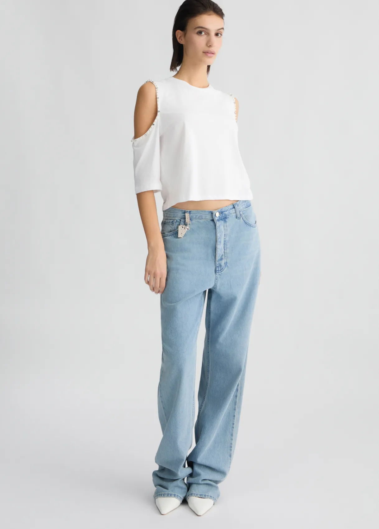Liu Jo Jean droit bleu clair avec charm bijou|Femme Jeans Droit