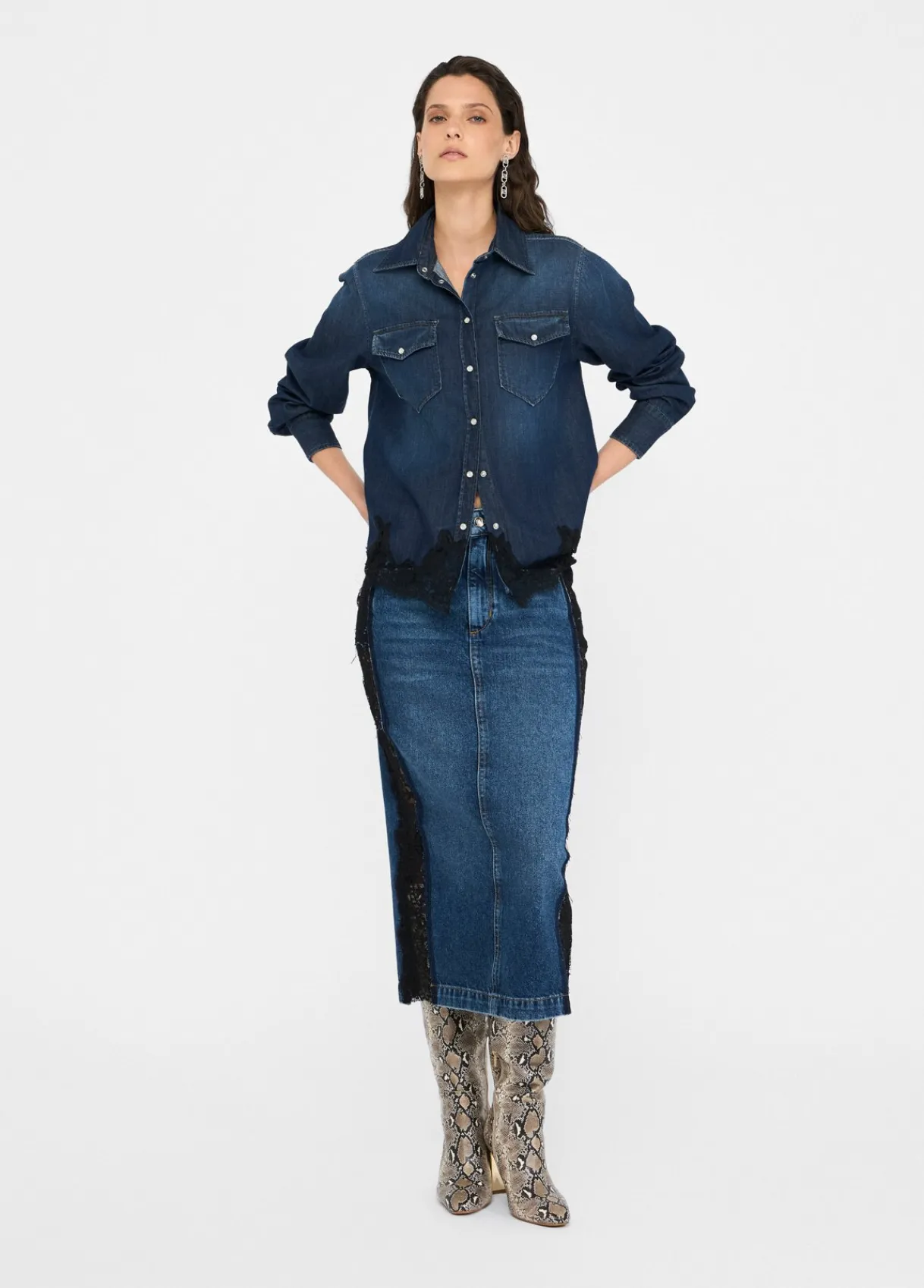 Liu Jo Jupe en denim avec dentelle|Femme Jupes