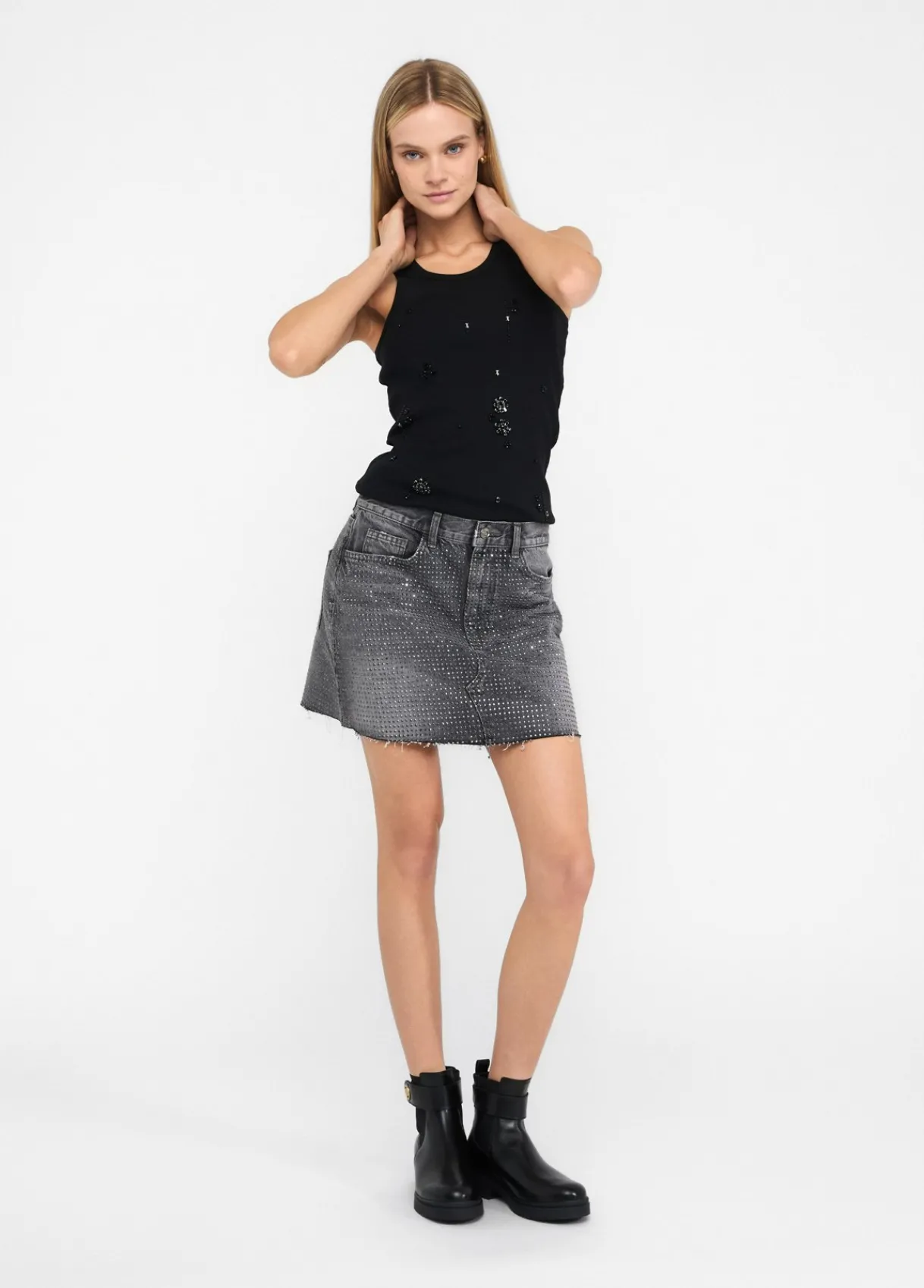 Liu Jo Minijupe en toile denim avec clous|Femme Jupes