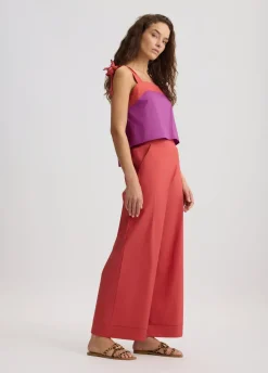 Liu Jo Pantalon palazzo en coton|Femme Mode Plage|Pantalons