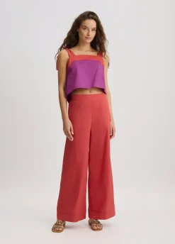Liu Jo Pantalon palazzo en coton|Femme Mode Plage|Pantalons