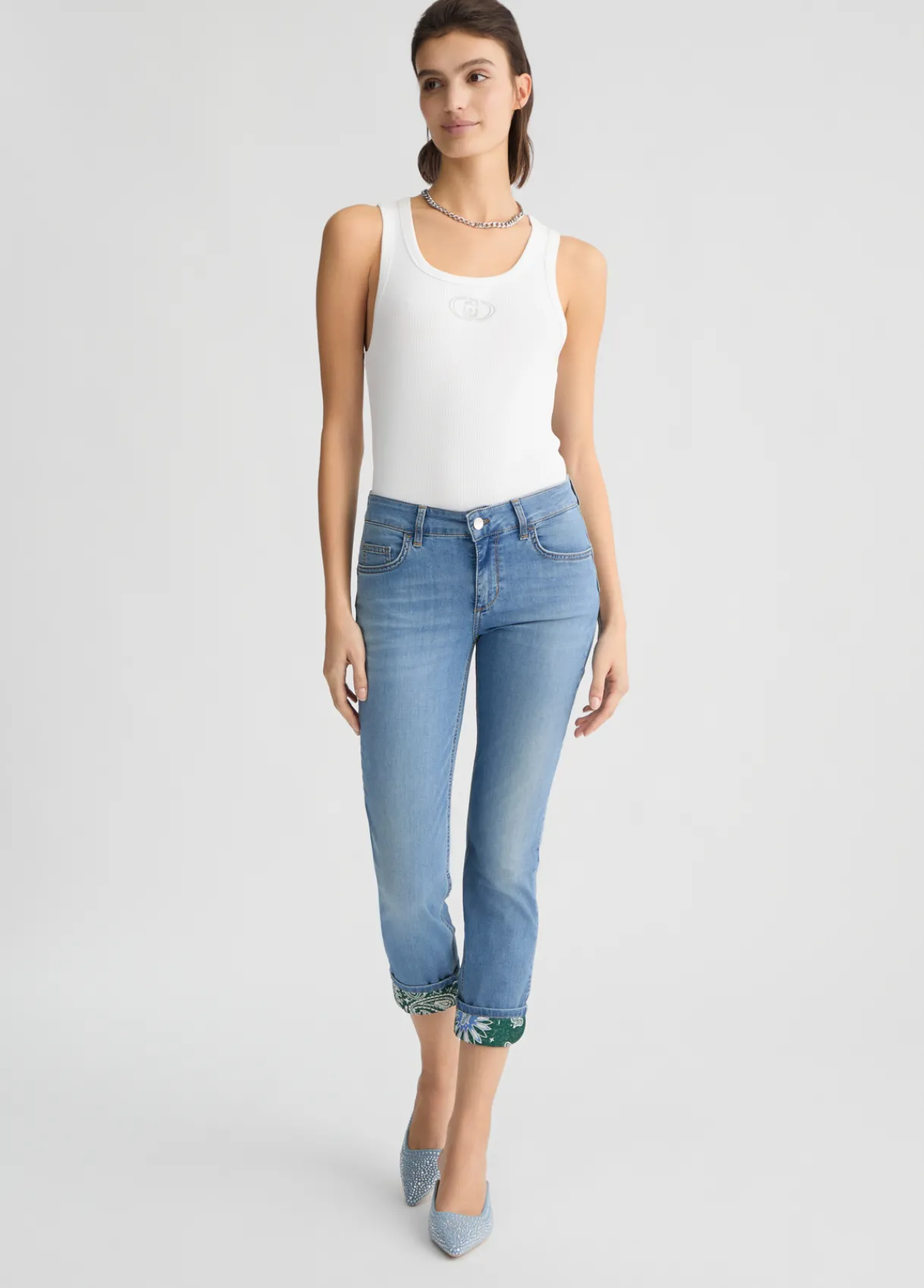 Liu Jo Pantalon skinny cropped avec revers bandana|Femme Jeans Skinny
