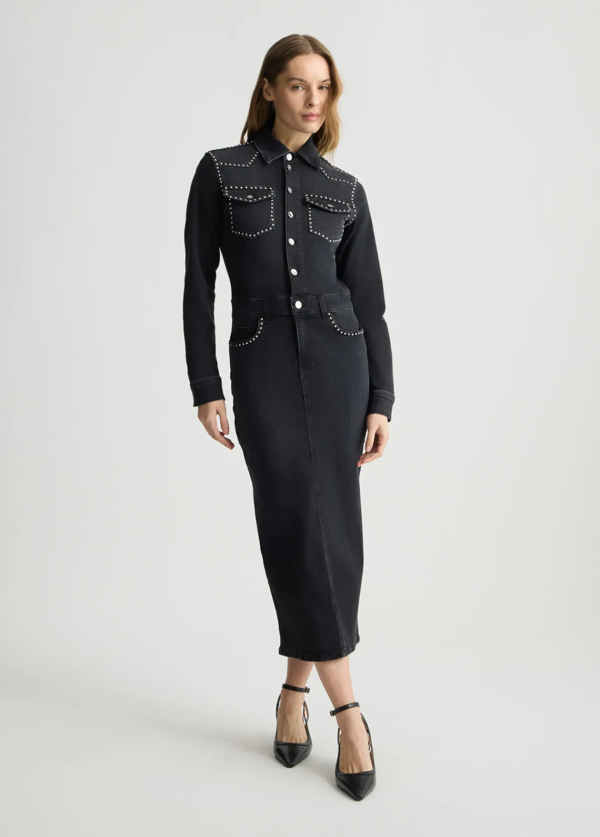 Liu Jo Robe chemisier en toile denim avec clous|Femme Robes