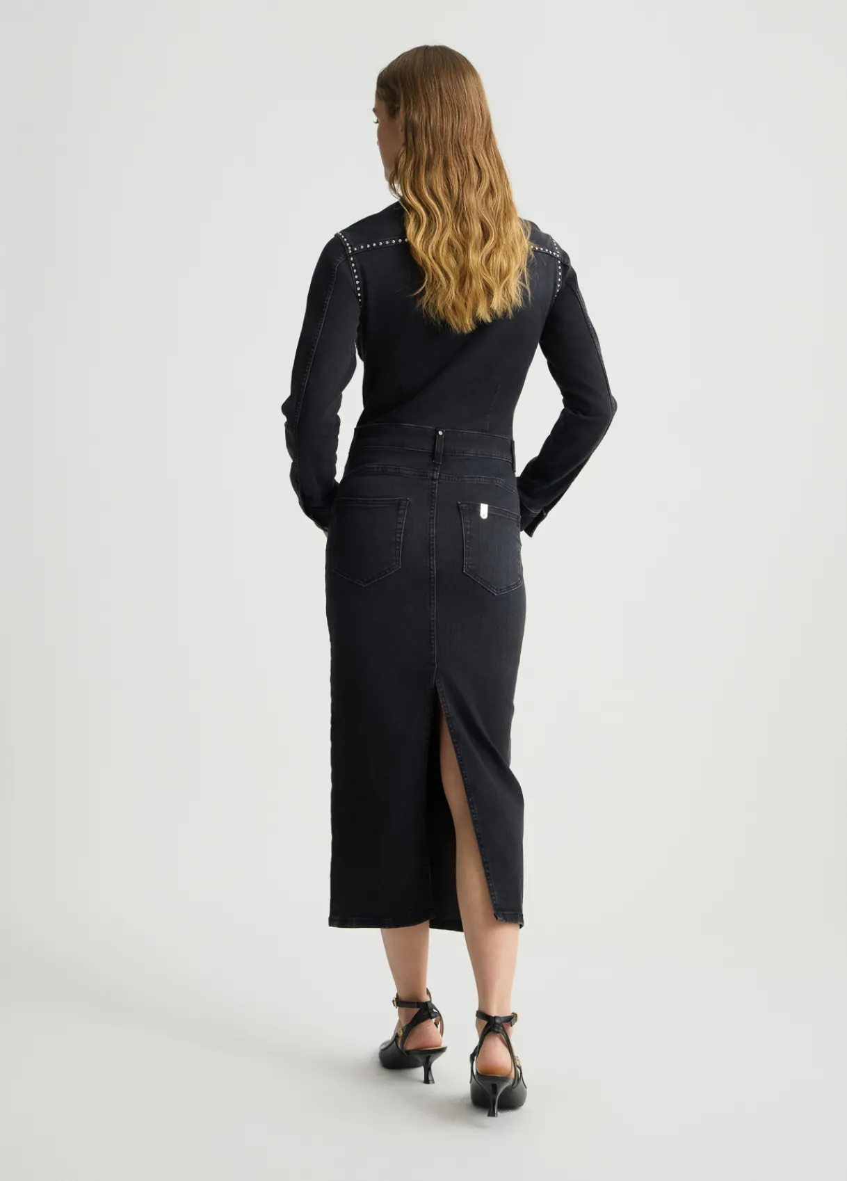 Liu Jo Robe chemisier en toile denim avec clous|Femme Robes