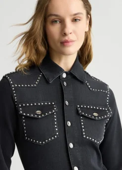 Liu Jo Robe chemisier en toile denim avec clous|Femme Robes
