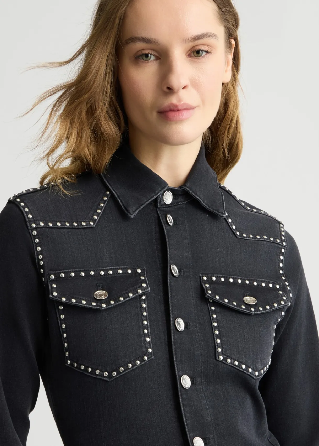Liu Jo Robe chemisier en toile denim avec clous|Femme Robes