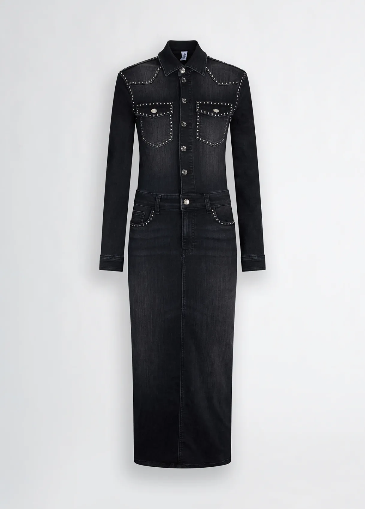 Liu Jo Robe chemisier en toile denim avec clous|Femme Robes