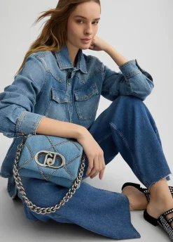 Liu Jo Sac petit format LaPuffy en toile denim avec chaînes|Femme Sac Bandoulière|Lapuffy
