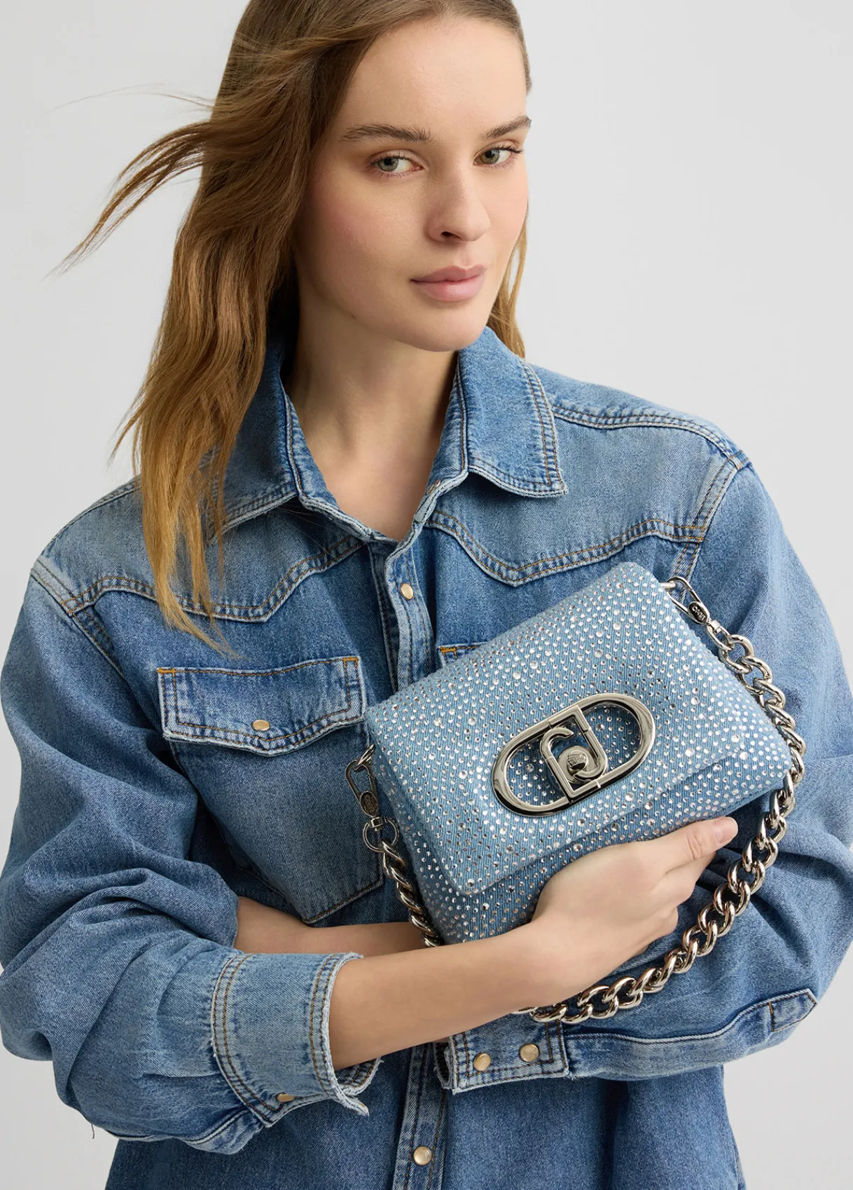 Liu Jo Sac petit format LaPuffy en toile denim avec strass|Femme Sac Bandoulière|Lapuffy