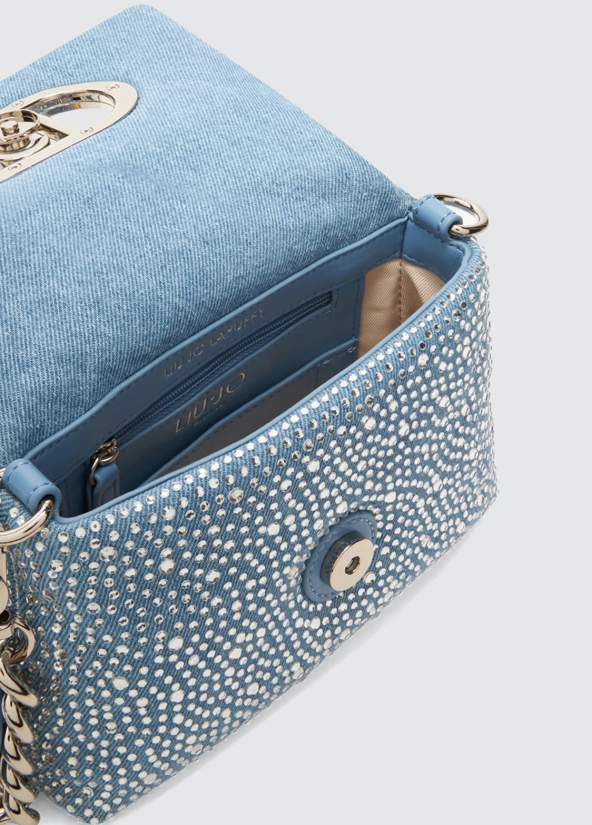 Liu Jo Sac petit format LaPuffy en toile denim avec strass|Femme Sac Bandoulière|Lapuffy