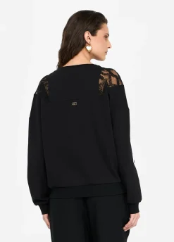 Liu Jo Sweat-shirt en coton avec dentelle|Femme Sweat-Shirts|Vêtements De Sport