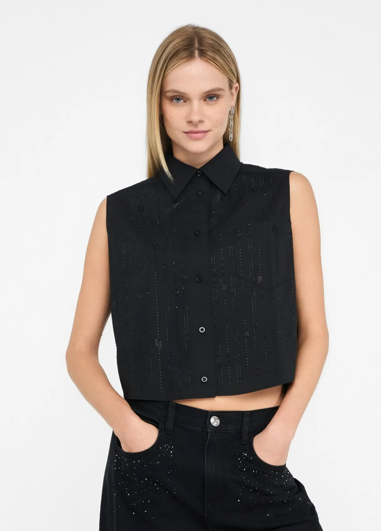 Liu Jo Top en coton avec strass|Femme Chemises Et Blouses