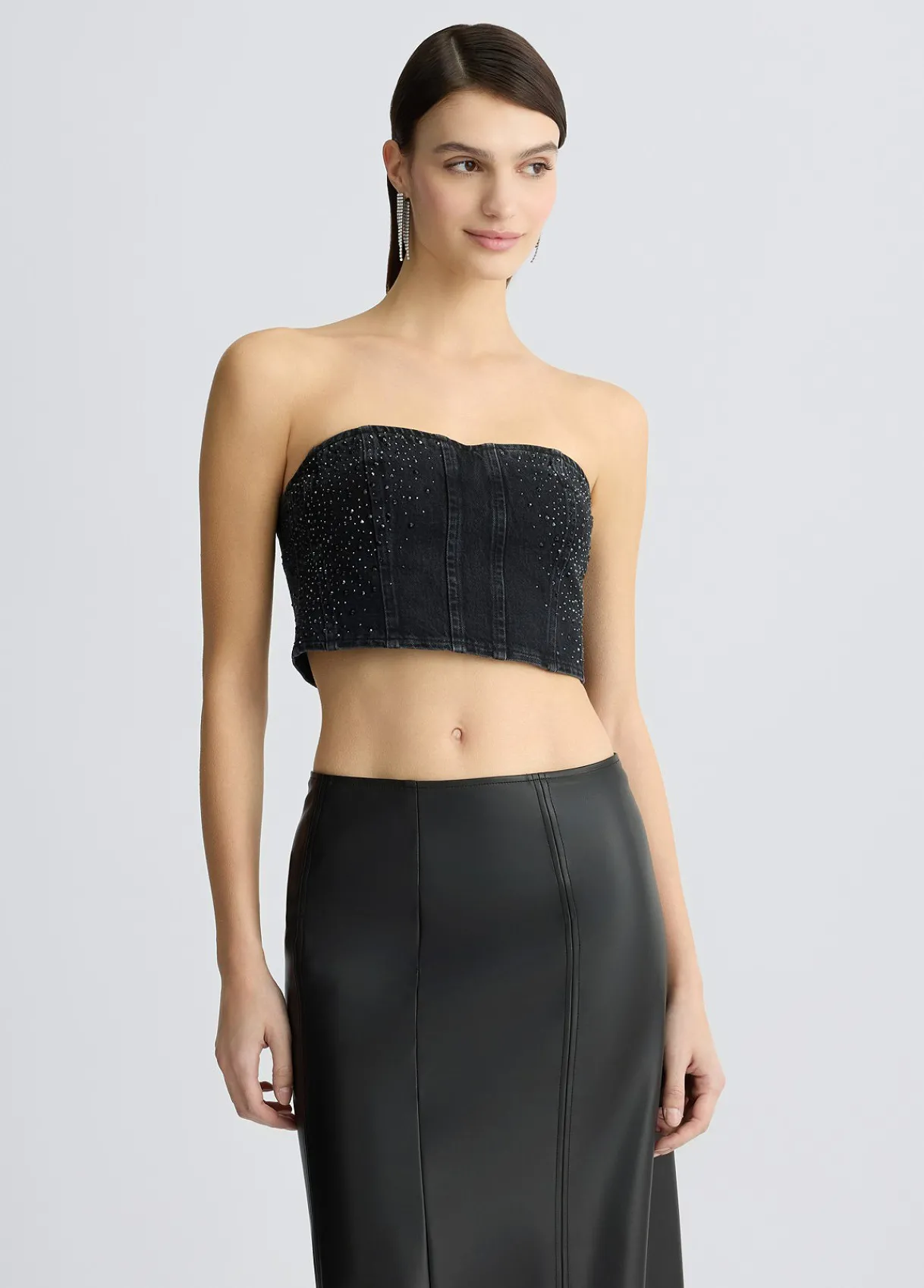 Liu Jo Top en toile denim avec strass|Femme T-Shirts Et Tops