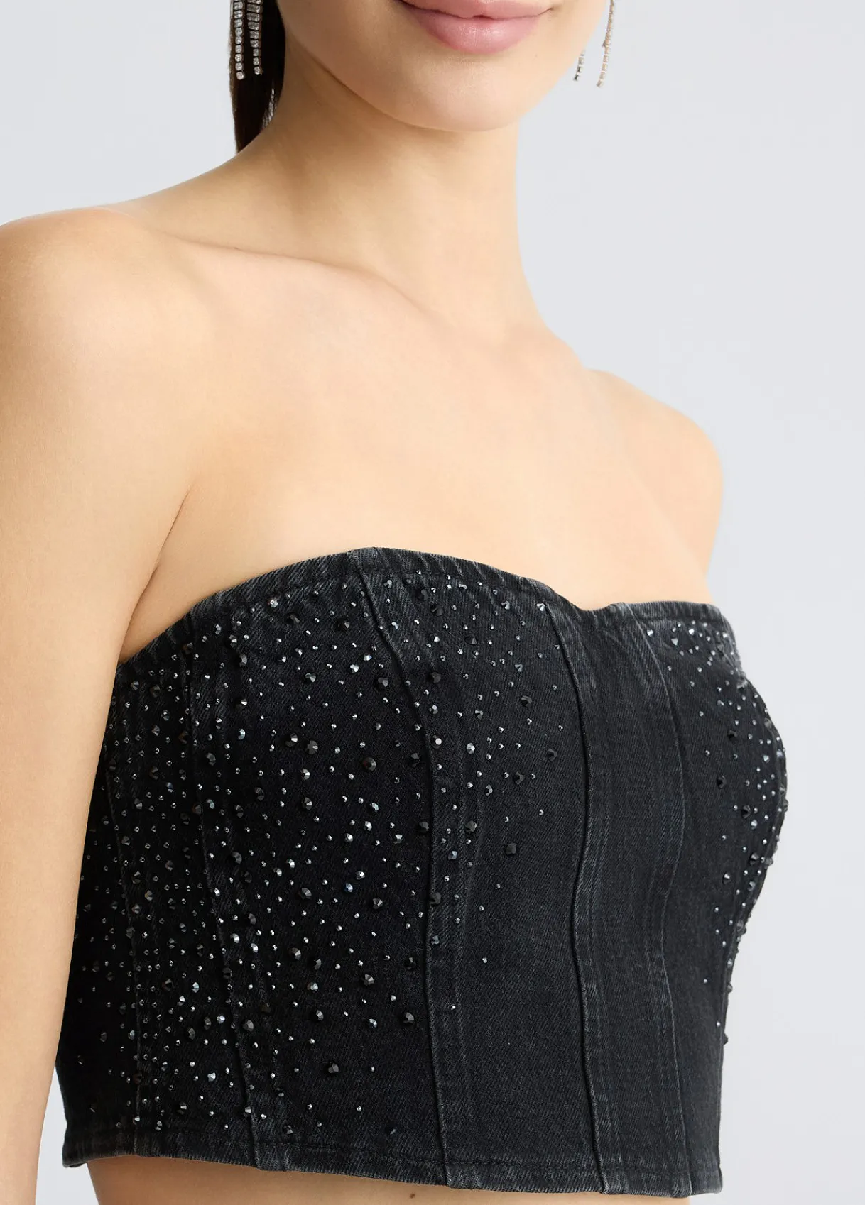 Liu Jo Top en toile denim avec strass|Femme T-Shirts Et Tops