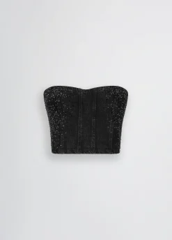Liu Jo Top en toile denim avec strass|Femme T-Shirts Et Tops