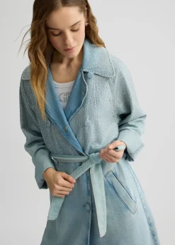 Liu Jo Trench-coat en denim avec strass|Femme Manteaux|Vestes