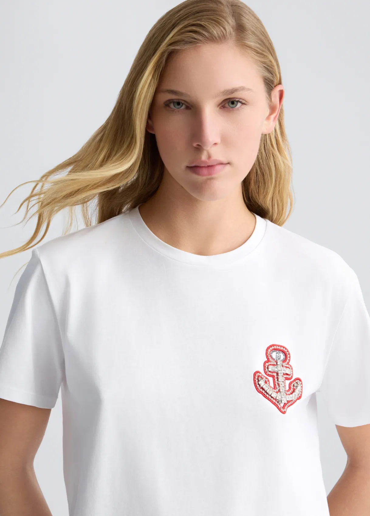 Liu Jo T-shirt en coton avec broderie et strass|Femme T-Shirts Et Tops