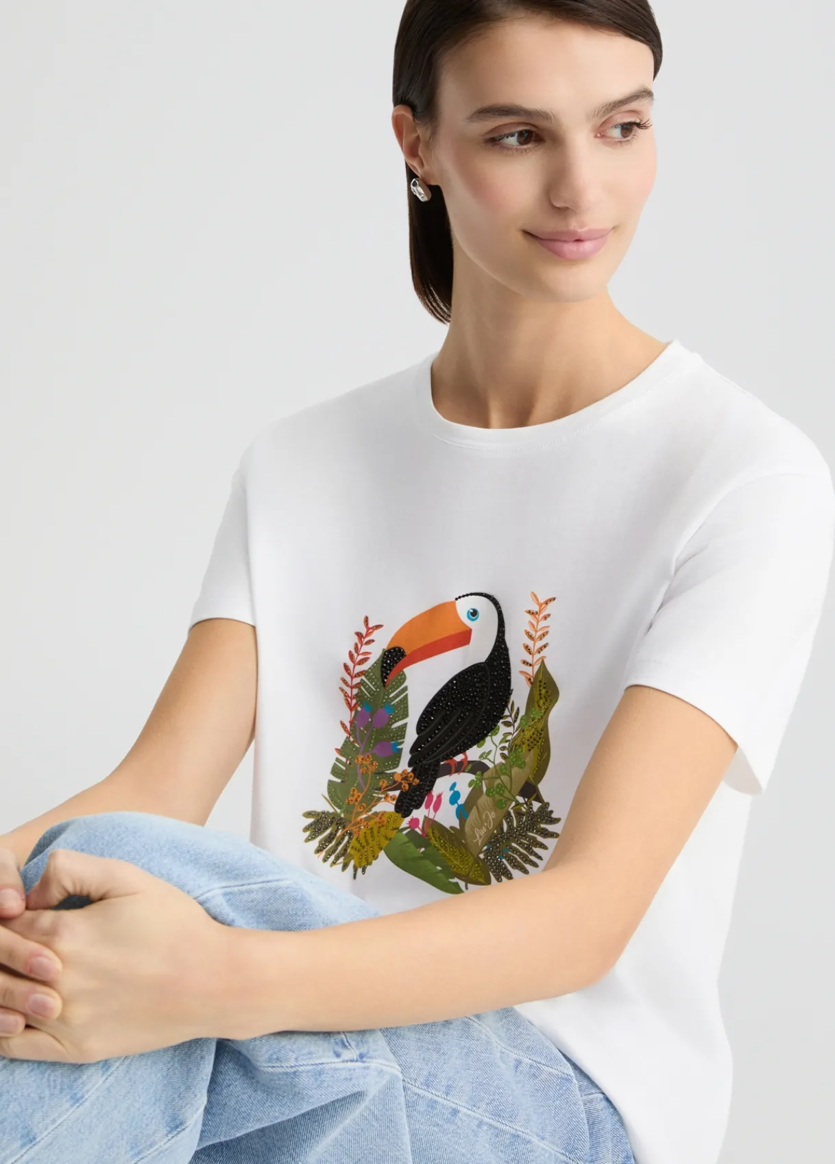Liu Jo T-shirt en coton avec imprimé et strass|Femme T-Shirts Et Tops