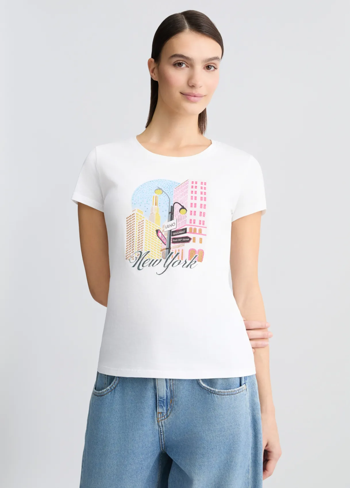 Liu Jo T-shirt en coton avec imprimé et strass|Femme T-Shirts Et Tops