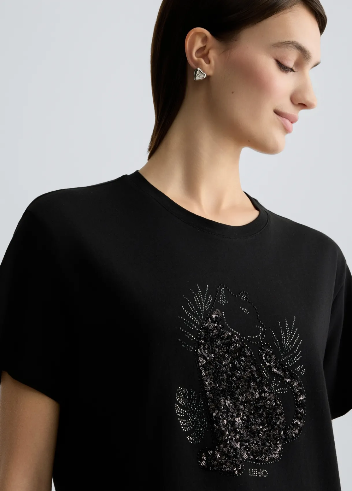 Liu Jo T-shirt en coton avec paillettes et strass|Femme T-Shirts Et Tops