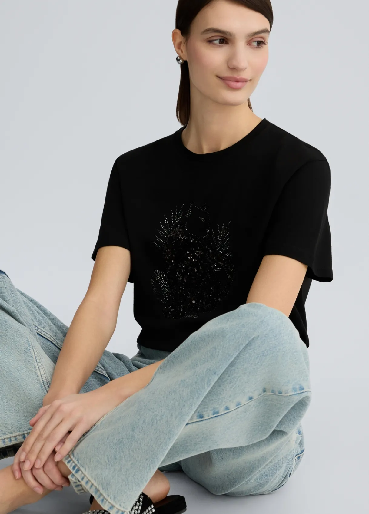 Liu Jo T-shirt en coton avec paillettes et strass|Femme T-Shirts Et Tops