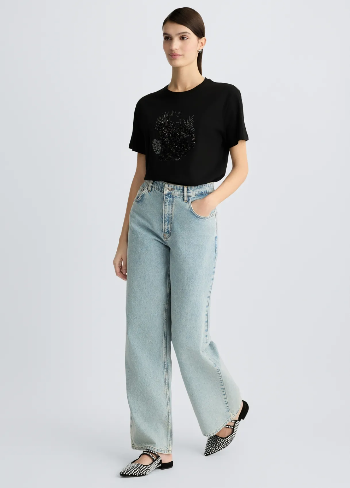 Liu Jo T-shirt en coton avec paillettes et strass|Femme T-Shirts Et Tops