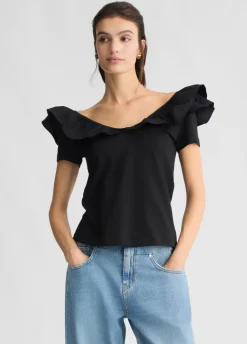 Liu Jo T-shirt en coton avec ruches|Femme T-Shirts Et Tops