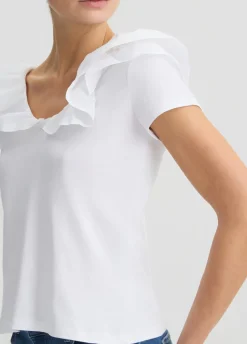 Liu Jo T-shirt en coton avec ruches|Femme T-Shirts Et Tops