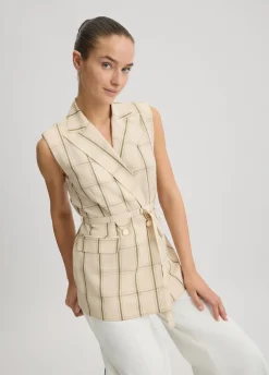 Liu Jo Veste sans manches en lin à carreaux|Femme Vestes|Tailleurs